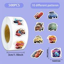 Panini 500張《Cars》電影不規則捲貼紙，10款混色閃電麥昆卡通自黏標籤，防水賽車封口貼紙，適用禮物包裝、剪貼簿、手帳、文具、DIY手工裝飾 - 查看 1
