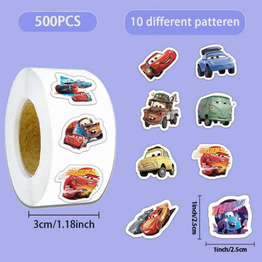 Panini 500張《Cars》電影不規則捲貼紙,10款混色閃電麥昆卡通自黏標籤,防水賽車封口貼紙,適用禮物包裝、剪貼簿、手帳、文具、DIY手工裝飾 - 查看 1