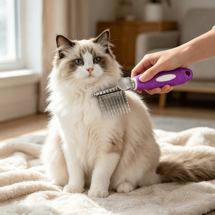 2 buah Sisir Penghilang Kusut Hewan Peliharaan, Sikat Perawatan Hewan Peliharaan dengan Gigi Bulat dari Baja Tahan Karat, Alat Penghilang Kusut Bulu Anjing dengan Pegangan Anti Selip, Sisir Bebas Goresan, Digunakan untuk Menghilangkan Kusut, Simpul, dan Bulu yang Rontok, Cocok untuk Hewan Peliharaan Berbulu Panjang dan Pendek - MultiWarna - View 1