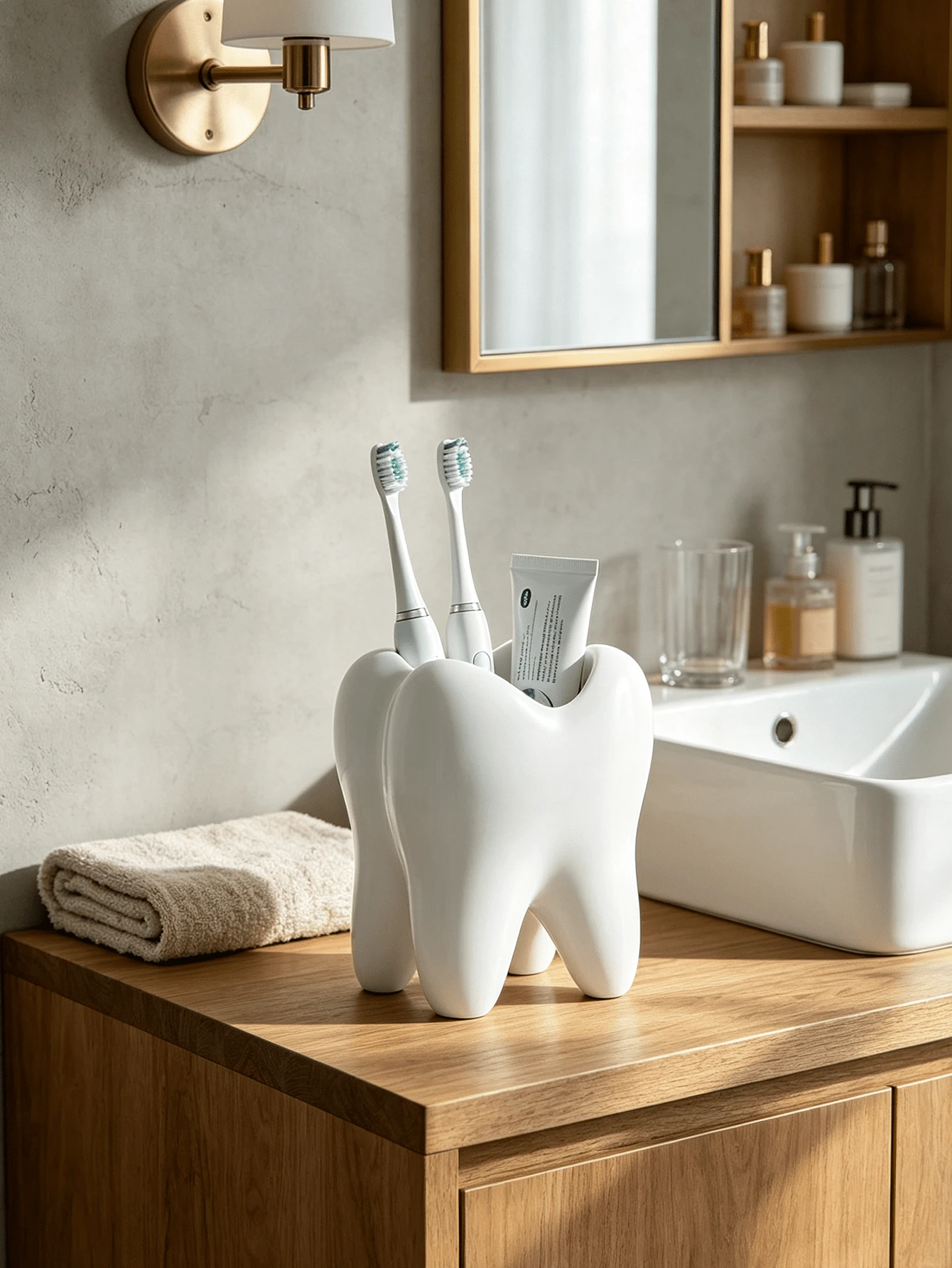 1/2pcs Creative Fun Toothbrush Holder, Large White Tooth-Shaped Toothbrush Cup, Can Store Toothbrushes, Toothpaste, Bathroom Supplies, Desktop Storage Decoration, Bathroom Decor, Halloween Decor And Small Gift Room Decoration - Multicolor - View 1