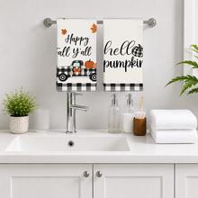 2PCS Kitchen Towels Autumn Black & White Plaid Pumpkin Truck Pattern, Pastoral Farm Style Microfiber Material Soft Kitchen Towels Dish Cloths, Hand Towels, Tablecloths, Kitchen Decor, Kitchen Cleaning, Bathroom Cleaning, Holiday Party Decor, Kitchen & Bathroom Supplies Home Essentials, Home Decor, Housewarming Gift - Black and White - View 7