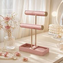 2-Tier Detachable T-Shape Jewelry Stand Elegant Velvet Bracelet Necklace Display Rack Organizer For Vanity Table Bedroom Dresser Storage Home Decor - Multicolor - View 13