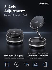 REMAX RM-C51i Dudukan Mobil Pengisian Nirkabel Magnetik Berputar: Pengisian Cepat Daya Tinggi 15W + Rotasi Bebas 360° + Perekat Magnetik Kuat dan Stabil, Pengenalan Pengisian Cepat Cerdas, Engsel Paduan Seng, Navigasi Mobil - hitam - View 8