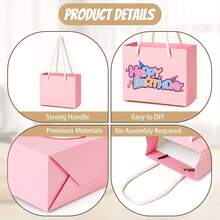 20pcs Mini Pink Gift Bags With Handles, Thickened Foldable Gift Tote Bags, Reinforced Rope Handles With Strong Load-Bearing, Simple Solid Color Collapsible Storage, Suitable For Gift Wrapping, Shopping Packaging, Party Events, Retail Shops, Holiday Gifting, Multi-Purpose Paper Tote Packaging Bags - One Size - View 4
