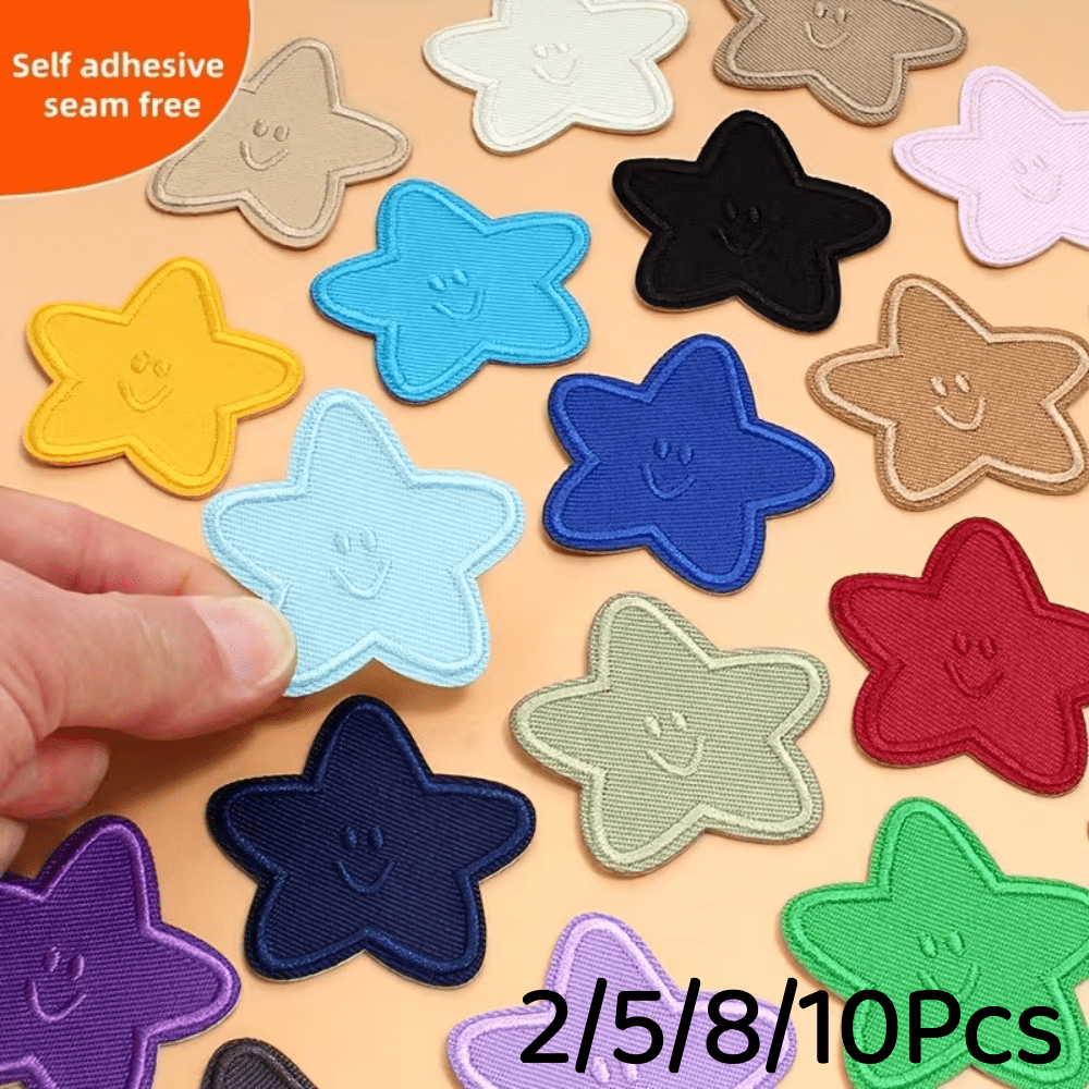 2/5/8/10件自黏星形刺繡貼片貼紙，適用於衣物、夾克、帽子、書籍、背包 DIY 刺繡布貼裝飾