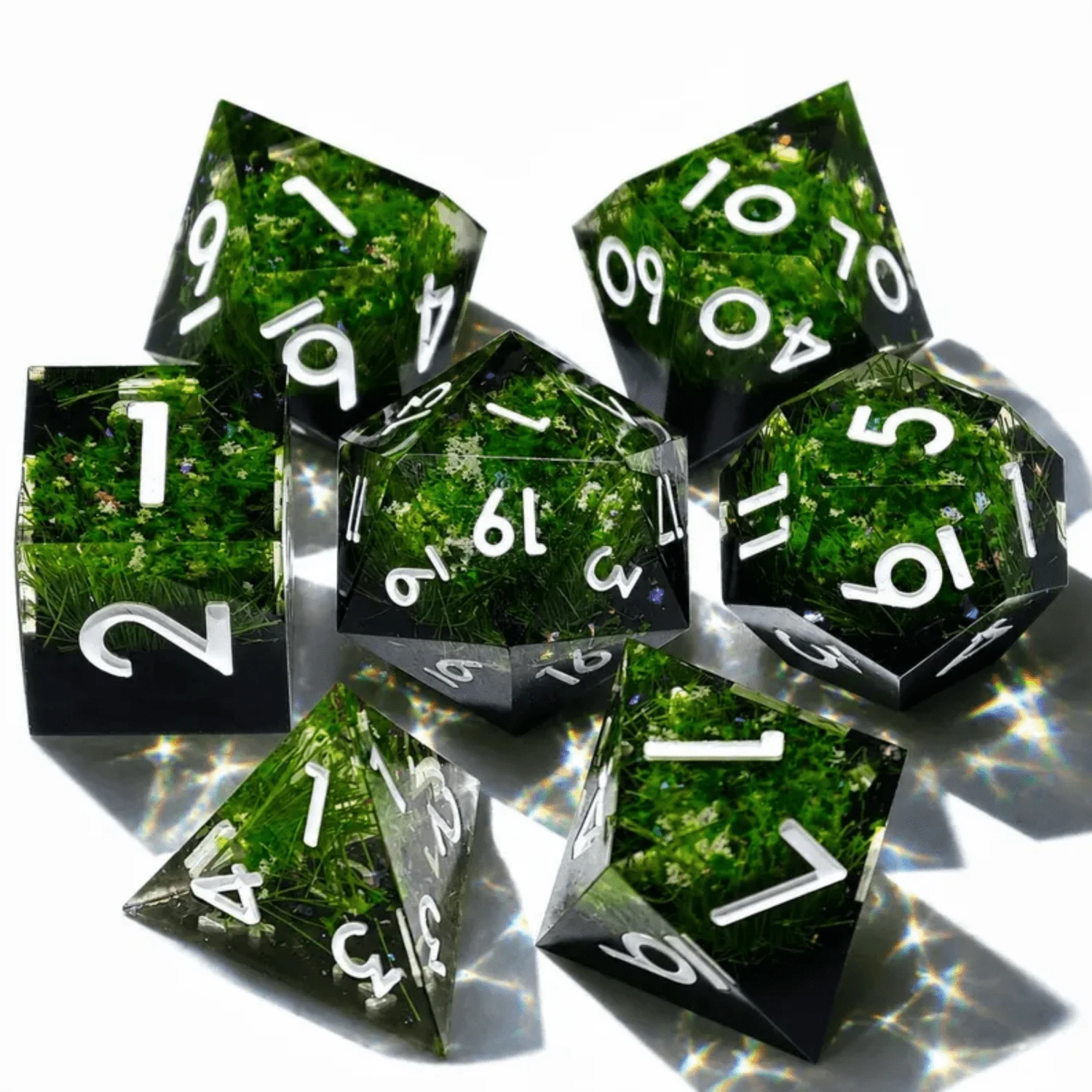 Green Grass Handmade Sharp Edge 7-Piece Resin Dice Set - Polyhedral Dice Set, Suitable For Role-Playing Games And Other Tabletop Games - Multicolor - View 1
