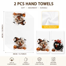 2pcs Fluffy Chick Halloween Pattern Kitchen Towels, Suitable For Dishwashing And Hand Drying, Decorative Kitchen Towels, Gift For Neighbors, Warm Housewarming Gift For Friends, Gift For Mom, And Birthday Gift For Friends, Halloween Gift - Multicolor - View 6