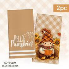 2PCS Kitchen Towels Autumn Brown Gnome Pumpkin Pattern, Pastoral Farm Style Microfiber Material Soft Kitchen Towels Dish Cloths, Hand Towels, Tablecloths, Kitchen Decor, Kitchen Cleaning, Bathroom Cleaning, Holiday Party Decor, Kitchen Bathroom Supplies Home Essentials, Home Decor, Housewarming Gift - Orange - View 2