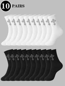 1/5/10/20 Pasang [Penting untuk Pecinta Olahraga] Kaos Kaki Olahraga Pria Setengah Betis | Bernapas & Menyerap Keringat | Elastisitas Tinggi | Desain Blok Warna Bergaris | Nyaman dan Penting | Penawaran Terbatas, Cocok untuk Pemakaian Sehari-hari di Musim Gugur - Hitam dan Putih - View 10