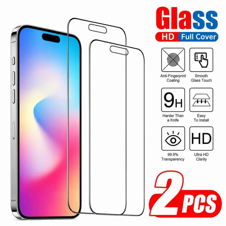 CASECOPS 2Pcs Ultra-Clear Full Screen Tempered Glass Screen Protector, Fully Protect The Screen, Compatible With IPhone 17 E/17/17 Pro Max/17 Pro/17Air/16 Pro/15 Pro Max/14 Pro/13/Seires Models. Transparent Protective Film, Shockproof, Anti-Fall, Scratch-Resistant, Anti-Fingerprint, 9H Hardness, Suitable For 6.1-Inch 6.3-Inch 6.9-Inch Screens, Essential Phone Screen Protector For Daily Use And Office - 2pcs - View 1