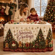 Vintage Christmas Tablecloth, Printed With Christmas Tree, Gingerbread Man, Snowflake, Gift Box, Pine Branch Patterns Holiday Greetings Tablecloth, Luxury Holiday Party Decoration, Suitable For Family Dinner And Holiday Home Decor - A - View 8