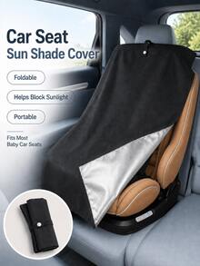 1pc Baby Car Seat Sun Shade, Foldable Protective Cover With Straps, Universal Summer Seat Protector, Khaki - Khaki Set - View 9