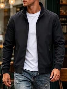 Men's Jacket Perfect For The Outdoors With Pockets And Ribbing At The Bottom And Cuffs To Keep Out Cold Air. Sports Black - Black - View 5