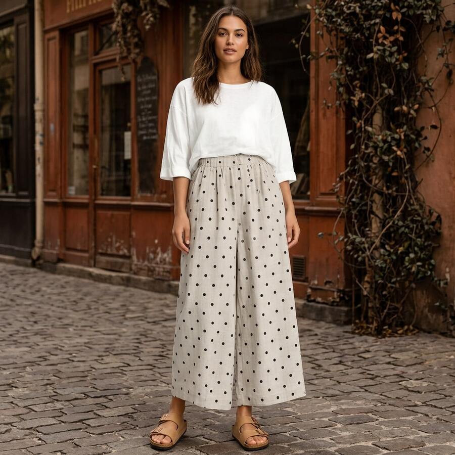2026 Summer New European And American Cross-Border Polka Dot Elegant Casual Straight Wide-Leg Pants - Whitepolkadots - View 1