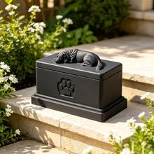 Dog Pet Urn, 3D Embossed Sleeping Dog Design, Side Carved Paw Print Pattern, Can Store Pet Fur And Ashes, Commemorate Deceased Pets. Dust-Proof Box, Exquisite Craftsmanship With High-End Texture, Place In Home To Express Longing, Suitable For Dog Memorial, Gently Preserve Pet Memories, Home Pet Memorial Funeral Storage Decor - Black - View 7