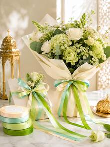 4 Rolls Sage Green Satin Ribbon, 25 Yards Per Roll, Total Length 100 Yards, Width 10mm. Ribbon Features Multiple Green Tones, Made Of Polyester Fiber, Suitable For Eid, Christmas Gift Wrapping, Wedding Decoration, DIY Crafts And More. - Green Series*4 Rolls - View 4