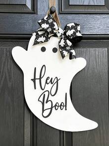 1pc Wooden Halloween Ghost Door Hanging Decor, Cute Bow Decoration, Suitable For Front Door Wall, Spooky Home Entryway Decoration, Indoor/Outdoor Farmhouse Country Style Halloween Decor, Suitable For Porch Living Room, Autumn Holiday Party Supplies - Multiple Styles - View 1