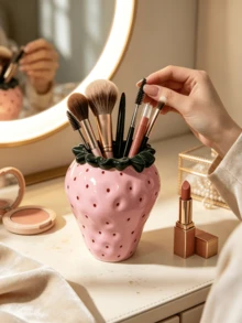 1pc Multifunctional Desktop Organizer, Cute Strawberry Shaped Multipurpose Storage Can, Makeup Brush Holder, Pen Holder, Flower Vase; Suitable For Vanity, Dorm Desk; Sweet Cool Style Room Decor, Macaron Home Ornament, Niche Personalized Desktop Decoration, Atmosphere Desktop Accessory - Multicolor - View 11