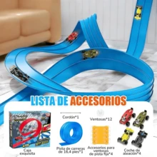 5-Meter Car Racing Track With 4 Free Cars, Portable 1/64 Scale Toy Car Ramp, Kids' Slide Track, Montessori Educational Toy - Blue - View 3