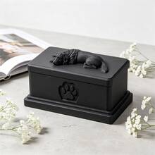 Dog Pet Urn, 3D Embossed Sleeping Dog Design, Side Carved Paw Print Pattern, Can Store Pet Fur And Ashes, Commemorate Deceased Pets. Dust-Proof Box, Exquisite Craftsmanship With High-End Texture, Place In Home To Express Longing, Suitable For Dog Memorial, Gently Preserve Pet Memories, Home Pet Memorial Funeral Storage Decor - Black - View 3