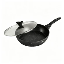1 Set Maifan‑Stone Coated Frying Pan With Lid, Non‑Stick Skillet, Tempered Glass Lid, Heat‑Insulated Anti‑Scald Handle, Easy‑To‑Clean Home Cooking Pan, Suitable For Frying, Braising And Boiling For Daily Cooking In Home Kitchen - View 4