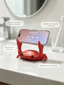 1pc Crab Shaped Phone Holder, Bright Red Compact Size, Anti-Slip Stable Phone Stand, Suitable For Sink, Bedside Table, Office Desk, Dining Table, Cute Marine Animal Cartoon Style, Desktop Decor Ornament, Hands-Free Viewing Accessory, Graduation Gift, Popular Atmosphere Desktop Gadget - Multicolor - View 1