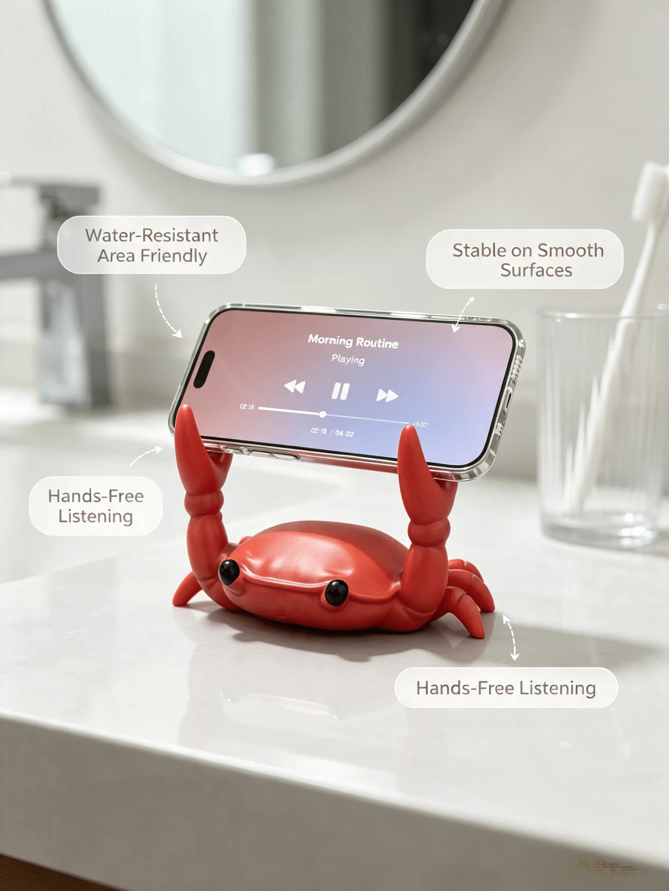 1pc Crab Shaped Phone Holder, Bright Red Compact Size, Anti-Slip Stable Phone Stand, Suitable For Sink, Bedside Table, Office Desk, Dining Table, Cute Marine Animal Cartoon Style, Desktop Decor Ornament, Hands-Free Viewing Accessory, Graduation Gift, Popular Atmosphere Desktop Gadget - Multicolor - View 1