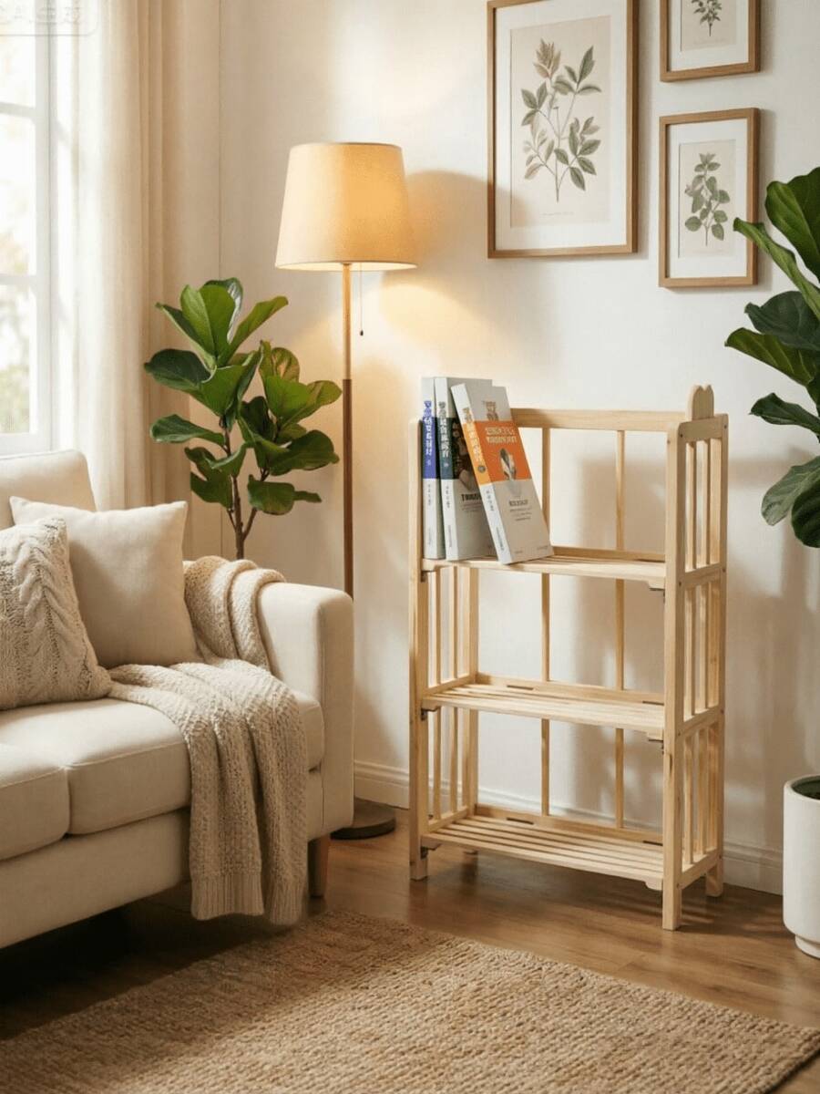 3-Tier Solid Wood Bookshelf, Stable Space-Saving Freestanding Storage Rack, For Home Office Study Bedroom Book & Sundry Storage, Suitable For Students And Office Workers - Multicolor - View 1