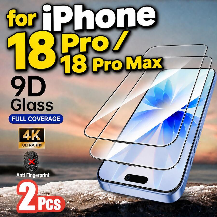 2片裝 9D 鋼化玻璃螢幕保護貼，相容於 Phone 18 Pro Max/Phone 18 Pro/Phone 17 Pro Max，亦相容於 Phone 17E/17P Pro/16/16 Plus/15 Pro/15/14/13/12/11/XR/XS，全螢幕覆蓋 | 防指紋 | 相容於手機殼 - 無色 - 查看 1