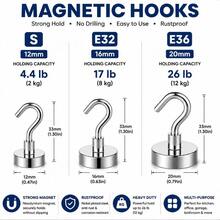 20/10/5/1pc/Set Strong Neodymium Magnet Hooks, Rust-Proof Stainless Steel No-Drill No-Nail Magnetic Hooks, High Load-Bearing Multi-Purpose Hooks, Suitable For Kitchen Refrigerator, Grill, Garage, Storage Room, Home Organization - Silver - View 2