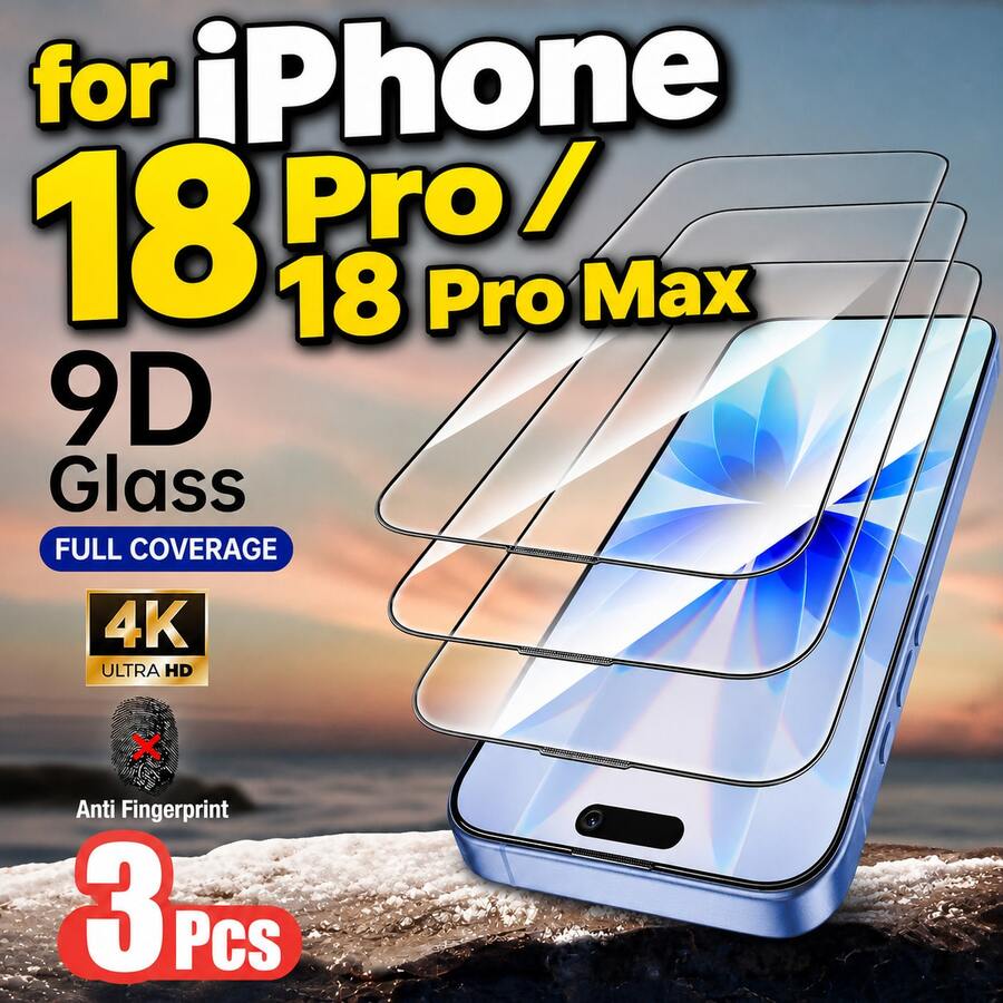 3片裝 9D 鋼化玻璃螢幕保護貼,相容於 Phone 18 Pro Max/Phone 18 Pro/Phone 17 Pro Max,亦相容於 Phone 17E/17P Pro/16/16 Plus/15 Pro/15/14/13/12/11/XR/XS,全螢幕覆蓋 | 防指紋 | 相容於手機殼 - 無色 - 查看 1