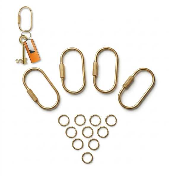 4pcs Brass Key Ring Bulk Pack, Gold Key Chain Organizer With Secure Screw Lock, Unisex Key Fob Pendant, Small Carabiner, Suitable For Wallet, Dog Leash And Pet Tags