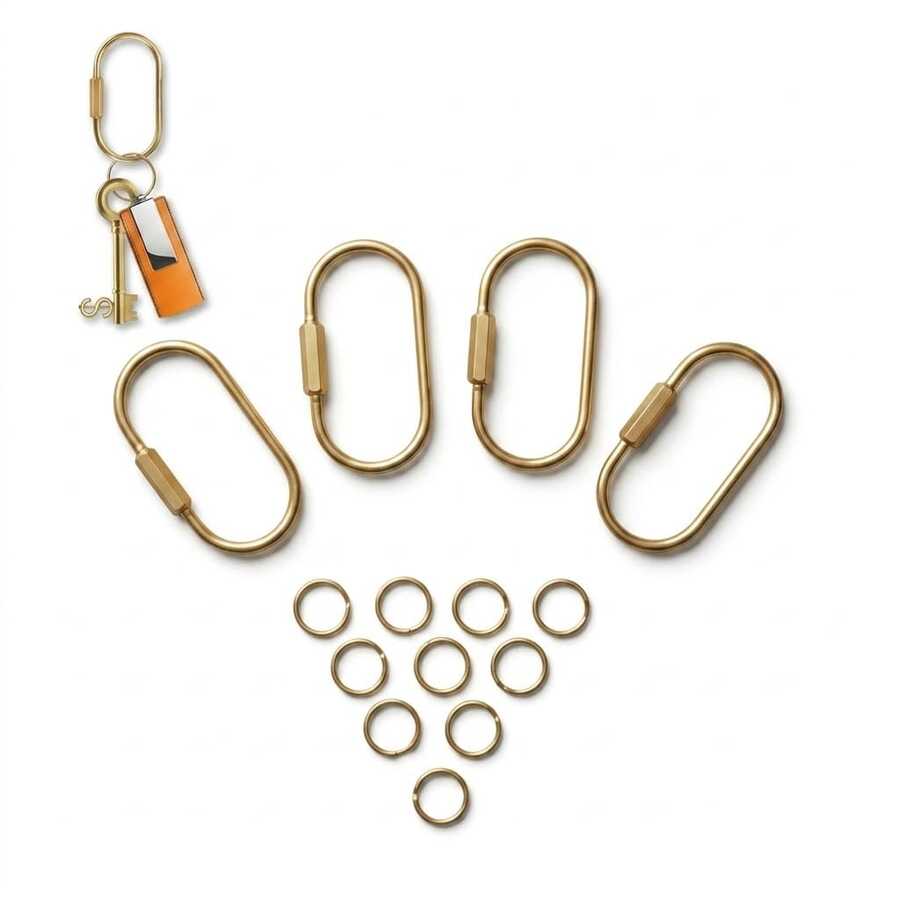 4pcs Brass Key Ring Bulk Pack, Gold Key Chain Organizer With Secure Screw Lock, Unisex Key Fob Pendant, Small Carabiner, Suitable For Wallet, Dog Leash And Pet Tags - Multicolor - View 1