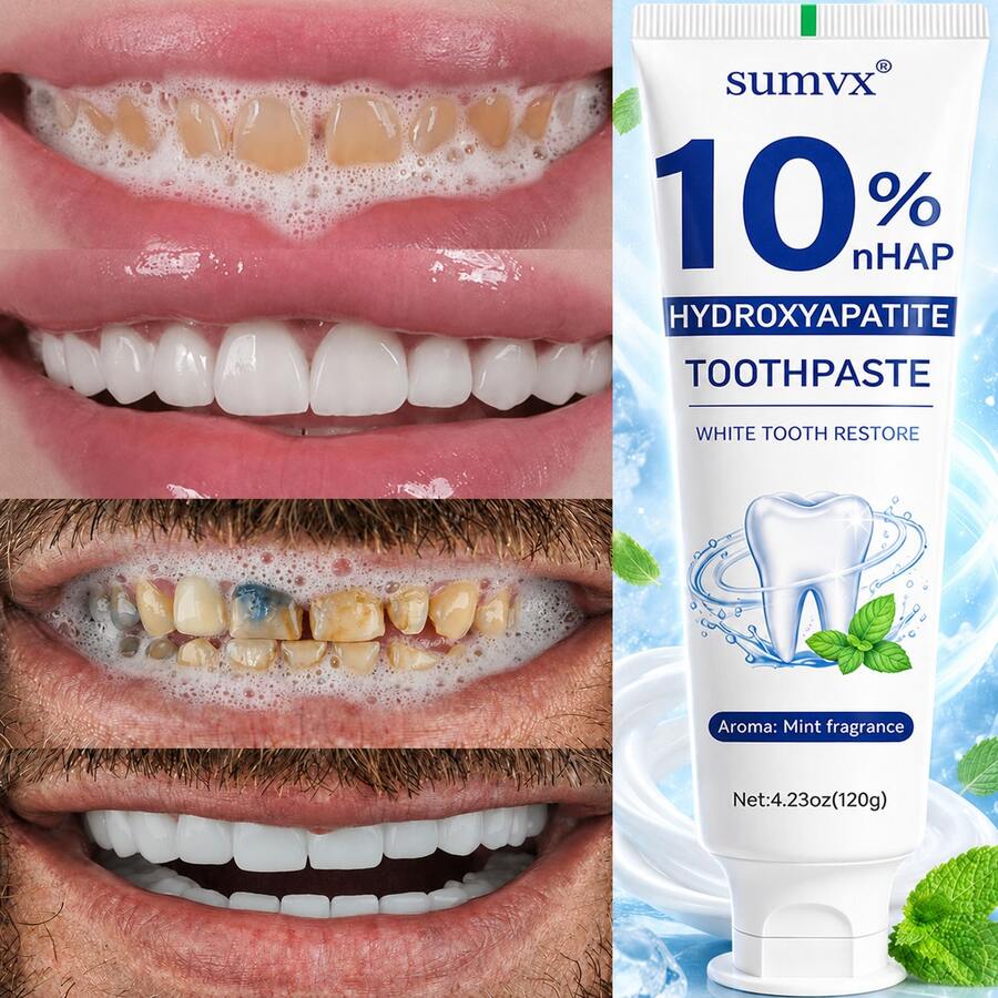 Pasta de dientes blanqueadora con 10% de hidroxiapatita, contiene nano-hidroxiapatita y aceite de menta natural, elimina eficazmente las manchas, refresca el aliento, tubo de tamaño de viaje (el uso diario duplica el efecto), cuida las encías