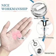 1 Set Exquisite Cute Pink Bow Nurse ID Badge Retractable Reel Clip With Horizontal Slide Card Holder, Gift For Doctors, Nurses, Teachers, Students, Office Staff - B - View 9