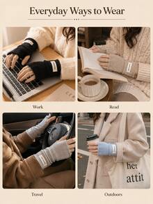Women's Fingerless Gloves, Thick Warm Wrist Guards, Soft Elastic Fabric, Suitable For Driving, Office And Outdoor Activities, Ideal Gift For Autumn/Winter, Portable Warmth Essential - Multicolor - View 9