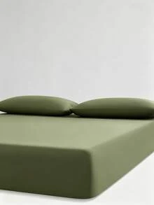1 ga giường trần màu trơn tối giản, ga bọc đệm co giãn, chống trượt chống bụi, giặt máy được, vỏ bọc đệm cho phòng ngủ, đồ dệt may gia đình - xanh quân đội - Xem 6