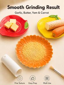 1/3pcs Garden Theme Ceramic Garlic Grinding Plate Set, Garlic Grinder And Ginger Grinder, Dip Plate With Silicone Garlic Peeler And Cleaning Brush, Multi-Functional Kitchen Tool Suitable For Garlic, Ginger, Carrot, Yam, Butter, Housewarming Gift - Garden-themed Garlic Press - View 2