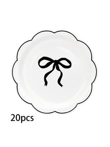 10/20/50入蝴蝶結紙盤，扇形一次性甜點盤蛋糕盤，紅/粉/白/黑可選，7/9英吋，適用婚禮、嬰兒派對、生日派對、情人節、萬聖節裝飾 - 蝴蝶結款 - 查看 28