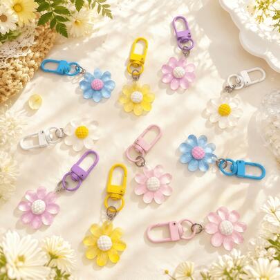 50/20/10/5/1pc Cute Daisy Flower Keychain, Colorful Floral Bag Charm Pendant, Cute Key Ring Accessory For Women And Girls, Backpack Decoration Gift