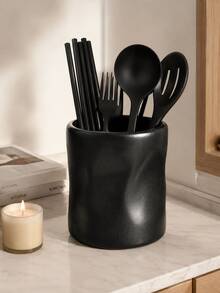 1pc Wavy Texture Kitchen Countertop Utensil Holder, Large Capacity Utensil Holder, Modern Asymmetrical Pleated Design Kitchen Utensil Storage Rack, Multi-Purpose Suitable For Utensils, Makeup Brushes, Home Kitchen Decor Storage Organizer - Multicolor - View 5
