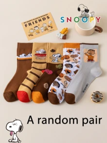 1/5/10 Pairs Snoopy Socks, Maillard Vintage Style Mid-Calf Socks, Color Block Striped Personalized Print, Daily Wear, Fun Christmas Gift - Multicolor - View 9
