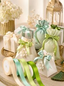 4 Rolls Sage Green Satin Ribbon, 25 Yards Per Roll, Total Length 100 Yards, Width 10mm. Ribbon Features Multiple Green Tones, Made Of Polyester Fiber, Suitable For Eid, Christmas Gift Wrapping, Wedding Decoration, DIY Crafts And More. - Green Series*4 Rolls - View 7