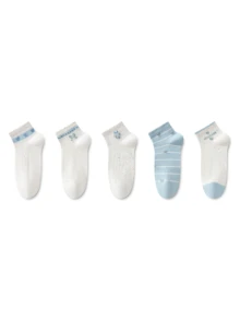 ZUJO 5 Pairs Women's Blue-Grey Short Socks, Bowknot Striped Polka Dot Pattern, Suitable For Home And Travel All Year Round, Simple And Comfortable, Suitable For All Seasons, Random Color - Multicolor - View 6