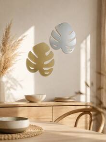 1pc Monstera Leaf Mirror Wall Decor, Gold Silver Tropical Botanical Leaf Accent With Modern Boho Design, Reflective Wall Decoration For Living Room Bedroom Bathroom Entryway Apartment Office, Plant Theme Home Decor, Modern Room Display Accent - Leaf 2 - View 6