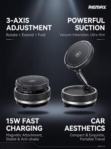 REMAX RM-C51i Dudukan Mobil Pengisian Nirkabel Magnetik Berputar: Pengisian Cepat Daya Tinggi 15W + Rotasi Bebas 360° + Perekat Magnetik Kuat dan Stabil, Pengenalan Pengisian Cepat Cerdas, Engsel Paduan Seng, Navigasi Mobil - hitam - View 3