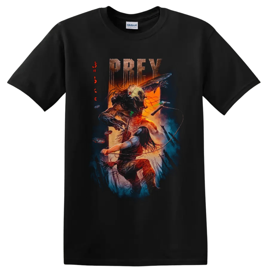 Prey Movie T Shirt Hunter Warrior Alien Battle Sci Fi Horror Graphic Print Tee - 黑色的 - 查看 1