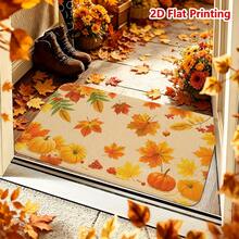 1/2pcs Autumn Door Mat, Autumn Maple Leaf Pumpkin Berry Pattern Flannel Door Mat, Comfortable Soft Absorbent Non-Slip Machine Washable, Multi-Functional Home Entrance Rug Kitchen Bathroom Entryway Mat, Thanksgiving Holiday Decorative Floor Mat - Multicolor - View 4