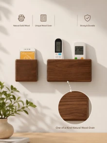1pc Wall-Mounted Storage Box With Bottom Charging Port, Minimalist Rectangular Wall-Mounted Phone, Scissors And Small Items Organizer, Perfect For Living Room, Bedroom, Office And Home Gift - Coffee Brown - View 3