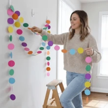3pcs 7-Color Paper Round Dot Garland (Includes 6 Self-Adhesive Hooks), Colorful Banner Hanging Rainbow Theme Decoration, Suitable For Birthday Party, Wedding, Camping, Christmas, Various Celebrations, Party Garland (Random Color) - View 5
